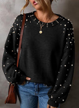 Pearled Drop Shoulder Round Neck Sweater