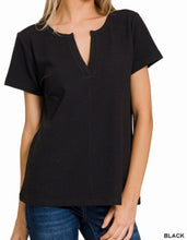 WAFFLE HENLEY V-NECK TOP