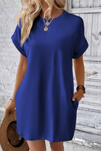Plain Fold Cuff Pockets T-Shirt Dress