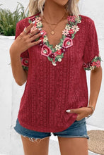 Plain Eyelet V Neck Embroidery Lace Blouse