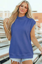 Solid Color High Neck Cap Sleeve Loose Top