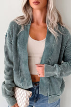 Mineral Wash Exposed Seam Patchwork Knit Open Sweater Cardigan