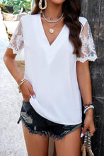 V Neck Pin-Tucked Lace Sleeves Top