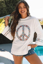 Plaid Floral Peace Heart Graphic Wide Long Sleeve Top