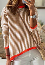 Contrast Trimmed Striped Drop Shoulder Sweater