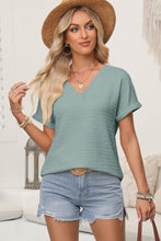 Textured Wide Sleeve V Neck T Shirt