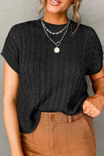 Crew Neck Cable Knit Short Sleeve Sweater