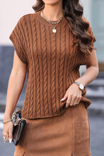Crew Neck Cable Knit Short Sleeve Sweater