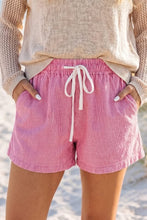 Stripe Drawstring Elastic Waist Casual Denim Shorts