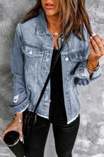 Distressed Raw Hem Buttons Denim Jacket
