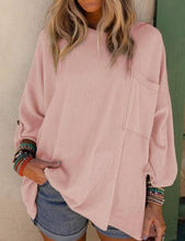 Ribbed Roll-tab Sleeve Chest Pocket Oversize Top