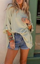 Ribbed Roll-tab Sleeve Chest Pocket Oversize Top