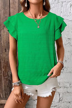 Textured Ruffled Sleeve Round Neck Top