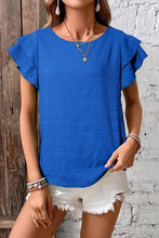 Textured Ruffled Sleeve Round Neck Top