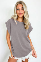 Twisted Rib Wide Sleeve Crew Neck Top