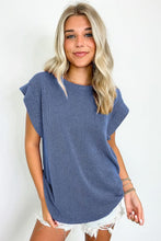 Twisted Rib Wide Sleeve Crew Neck Top