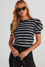 Ribbed Trim Round Neck Bubble Sleeve Knitted Top