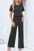 Ribbed Keyhole Short Sleeve Wide Leg Jumpsuit