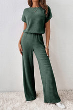 Ribbed Keyhole Short Sleeve Wide Leg Jumpsuit