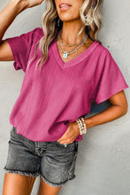 Crinkled V Neck Wide Sleeve Tee