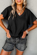 Crinkled V Neck Wide Sleeve Tee