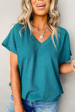 Crinkled V Neck Wide Sleeve Tee