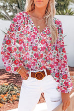 Floral Print V Neck Long Puff Sleeve Top