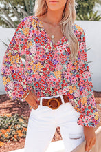 Floral Print V Neck Long Puff Sleeve Top