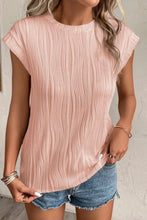 Wavy Texture Cap Sleeve Top