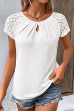 Contrast Lace Sleeve Keyhole Decor Top