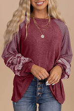 Contrast Print Striped Raglan Long Sleeve Loose Top