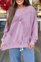 Mineral Wash Big Bow Patchwork Pullover Sweatshirt