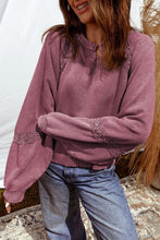 Lace Patchwork Detail Notched Neck Mineral Wash Baggy Sweatshirt