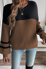 Color Block Knit Striped Sleeve Detail Casual Sweater