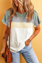 White Ribbed Color Block Patchwork Tee