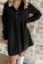Corduroy Half Button Collared Long Sleeve Dress