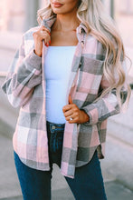 Plaid Color Block Buttoned Long Sleeve Jacket with Pocket