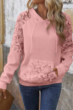 Lace Patchwork Raglan Sleeve Kangaroo Pocket Waffle Hoodie