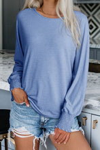 Shirred Cuffs Solid Long Sleeve Top