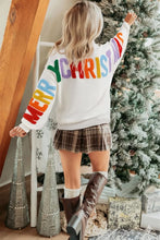 White HOHOHO MERRY CHRISTMAS Chenille Graphic Drop Shoulder Holiday Sweater