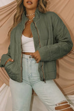 Green Zip-Up Pocket Quilted Jacket