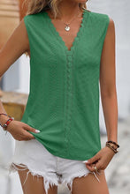 V Neck Lace Edge Eyelet Pattern Tank Top
