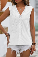 V Neck Lace Edge Eyelet Pattern Tank Top