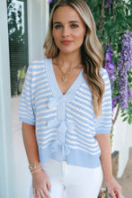 Stripe Short Sleeve Knit V Neck Bow Knot Sweater