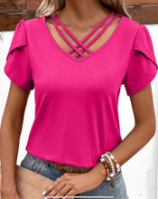 Plain V Neck Strappy Tulip Sleeves Top