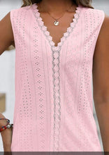 V Neck Lace Edge Eyelet Pattern Top