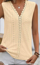 V Neck Lace Edge Eyelet Pattern Top