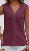 V Neck Lace Edge Eyelet Pattern Top