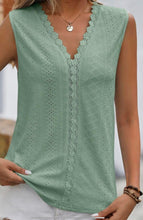 V Neck Lace Edge Eyelet Pattern Top