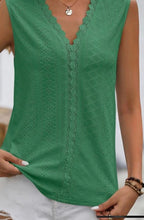V Neck Lace Edge Eyelet Pattern Top